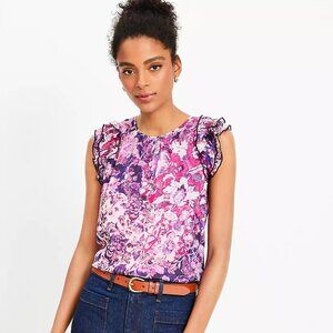 LOFT Purple Flutter Sleeve Ruffled Blouse